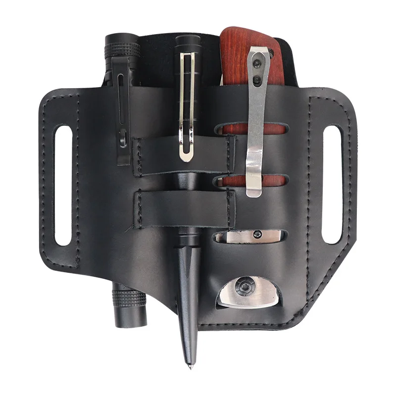 Camping Leather Holster Outdoor Camp Flashlight Pocket Sheath Edc Tools Pouch