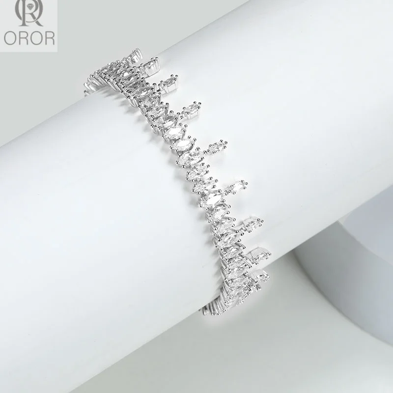 New Style Hollow-out S925 silver full diamond luxury horse-eye necklace  Zircon Collarbone chain Pendant Bracelet Jewelry Set