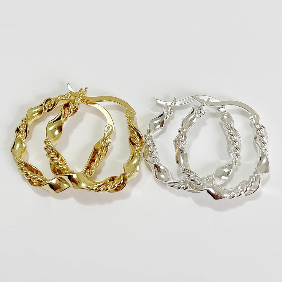 Pure Sterling Silver 925 HeavyTwisted Hoop Earrings 18K Gold Jewelry Twisted Chunky Hoop Earrings