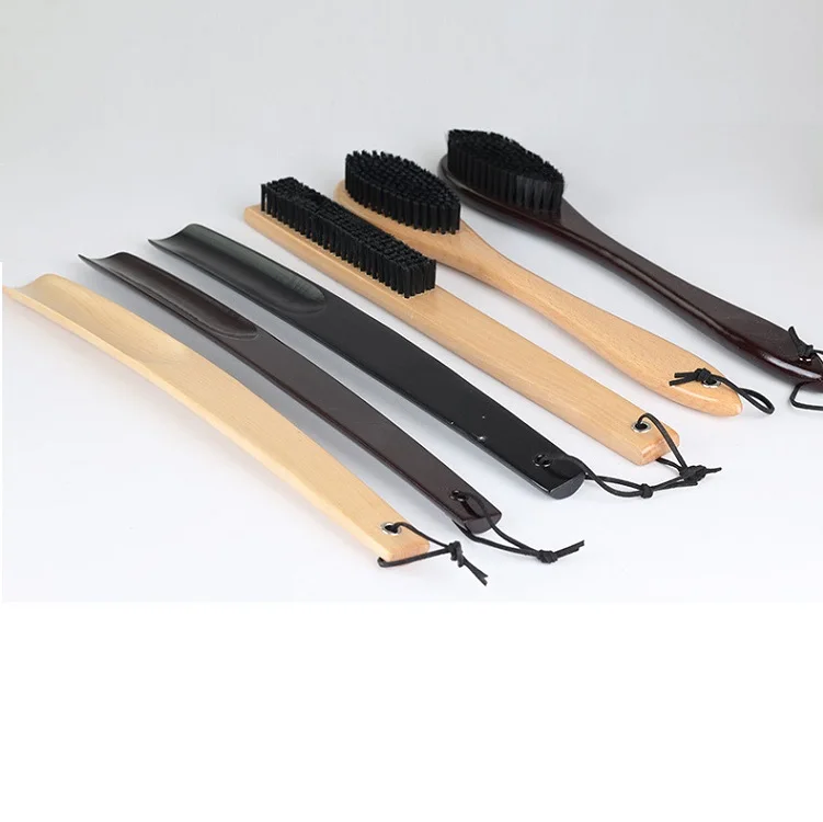 38cm long solid wood shoe horn shoe brush