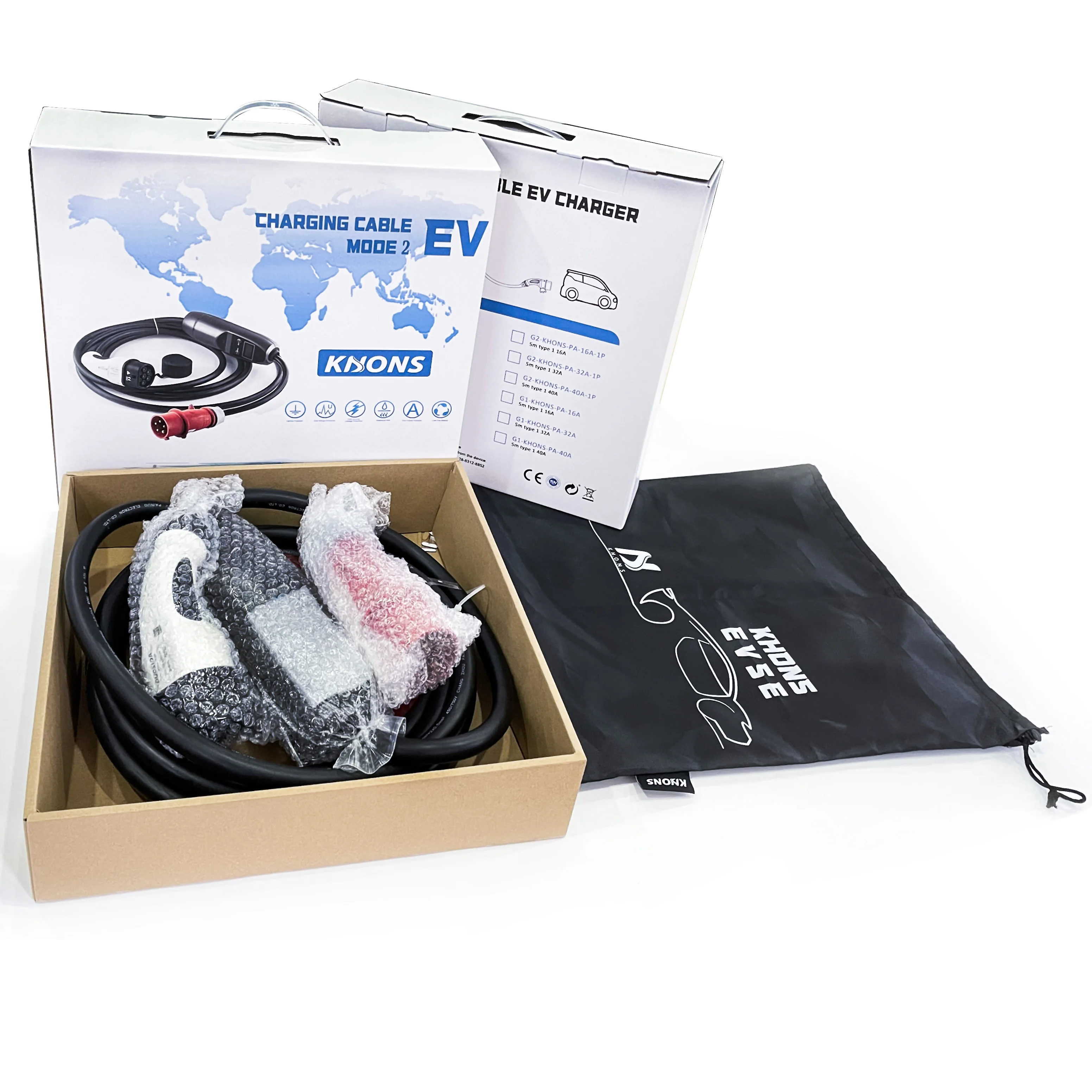 Khons ev charger type 2 16a 3Phase Portable ev charger 11kw 7kw 22kw 3.7kw