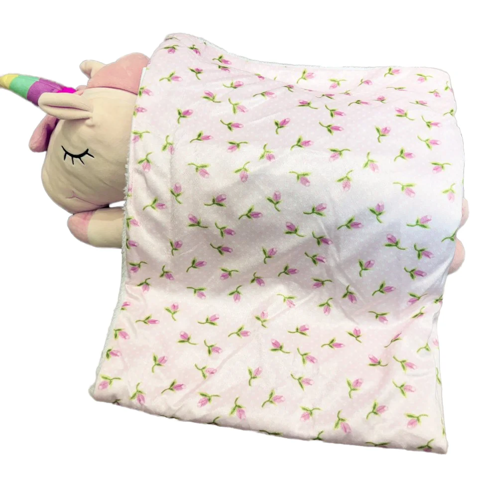 Wholesale Super Soft Double Wool Flannel Security Blanket Cute Pink Small Flowers Printed Non-Fluorescent for Newborn Baby