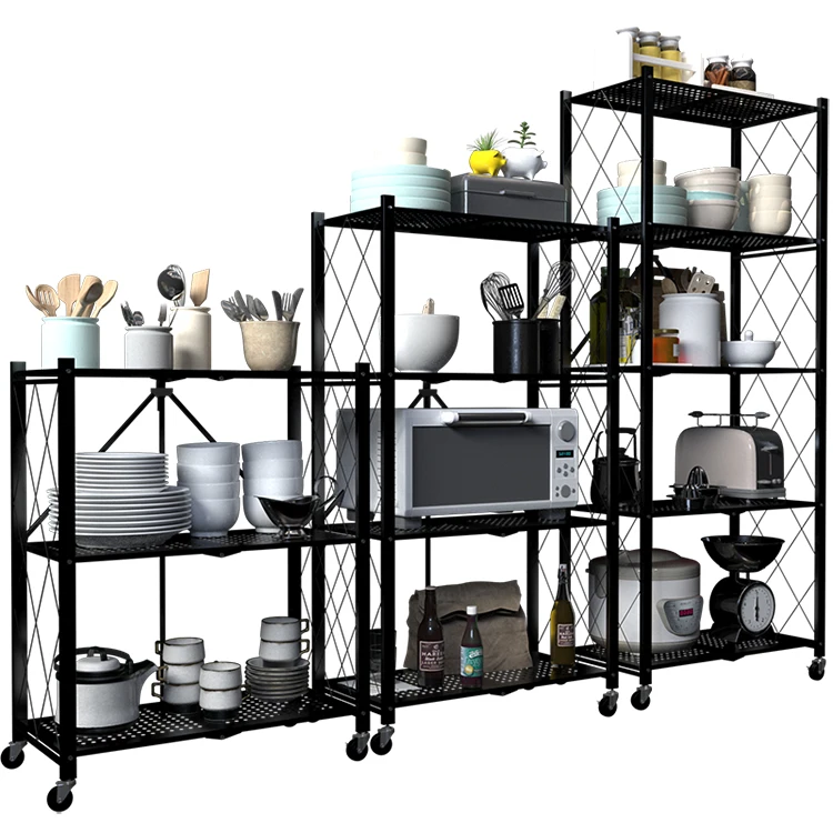 
steel moveable microwave oven shelf rack foldable kitchen storage rack shelf 