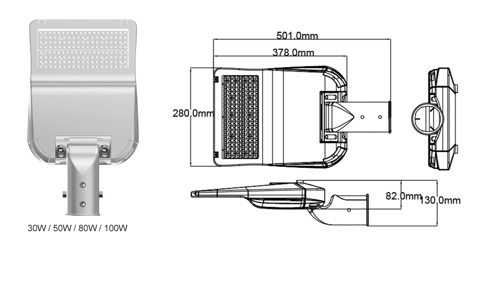 
7 Years Warranty Mercury Fixture Outdoor IP66 Street Led Light 100W 