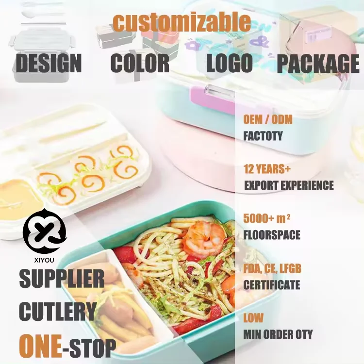 lovely Leakproof food Container with inner box plastic divided Lunch Box PP Microwave Safe Tray Bento Box