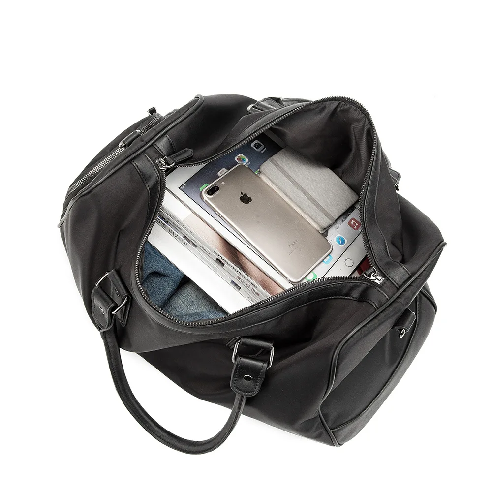 High Quality PU Leather Gym Bag Ladies Travelling Nylon Weekender Bag Large Capacity Overnight Bag