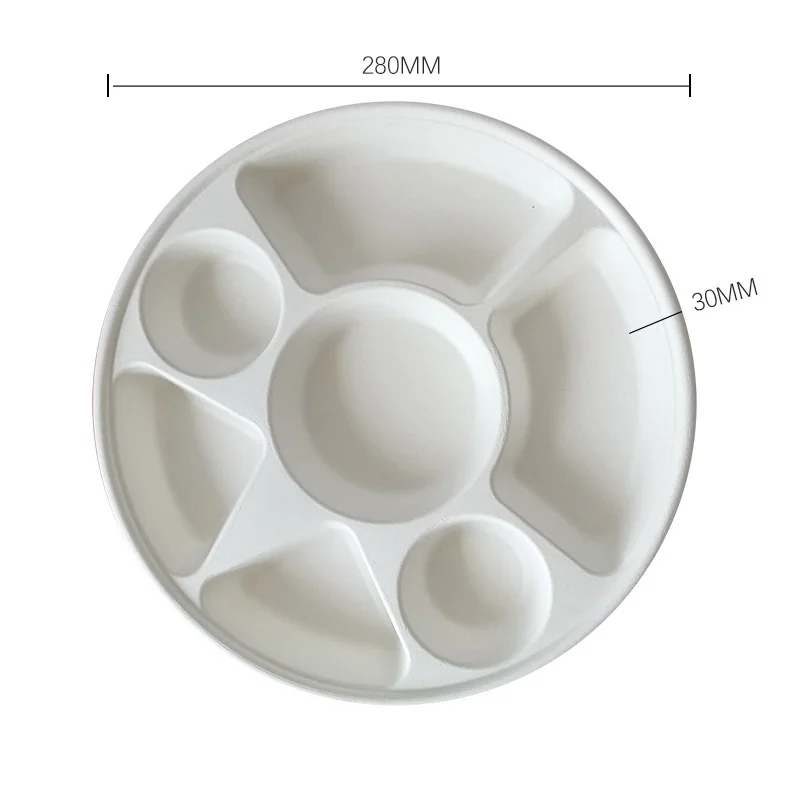 7 Compartment Customizable Disposable Paper Lunch Plate Tray With Lid Party Choice Waterproof oil-resistant Disposable Tableware