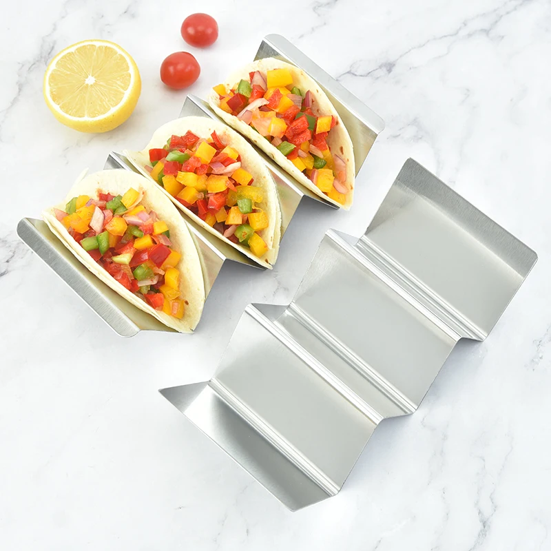Wholesales Small Size Wavy-shaped Taco Holders 4 Packs Stainless Steel Taco Stand Rack Tray Style