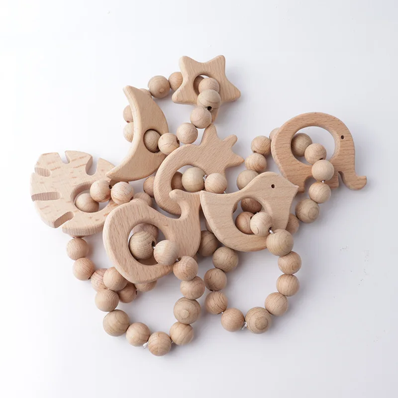 4Pcs Baby Gym Wood Toys Wooden Hanging Toy Activity Pendant Hanging Dangling Teething Soother Sensory Toys Nursery Decor