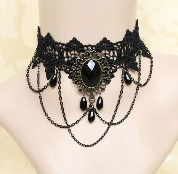 Vintage gothic jewelry personalized lace choker necklace chunky punk necklace for women