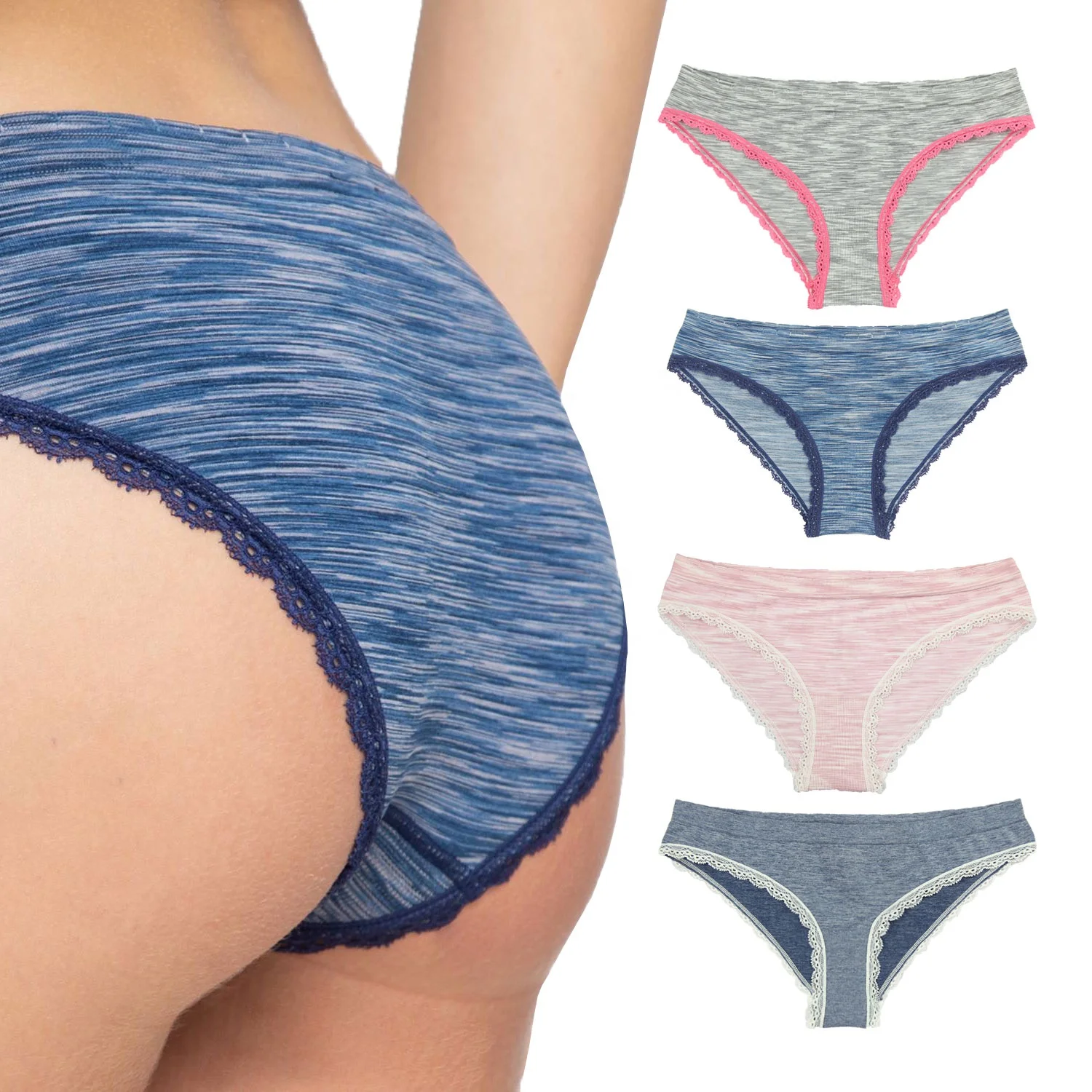 Высокое качество, женское Бесшовное бикини, кружевное нижнее белье, меланжевые трусики, женское нижнее белье со средней посадкой