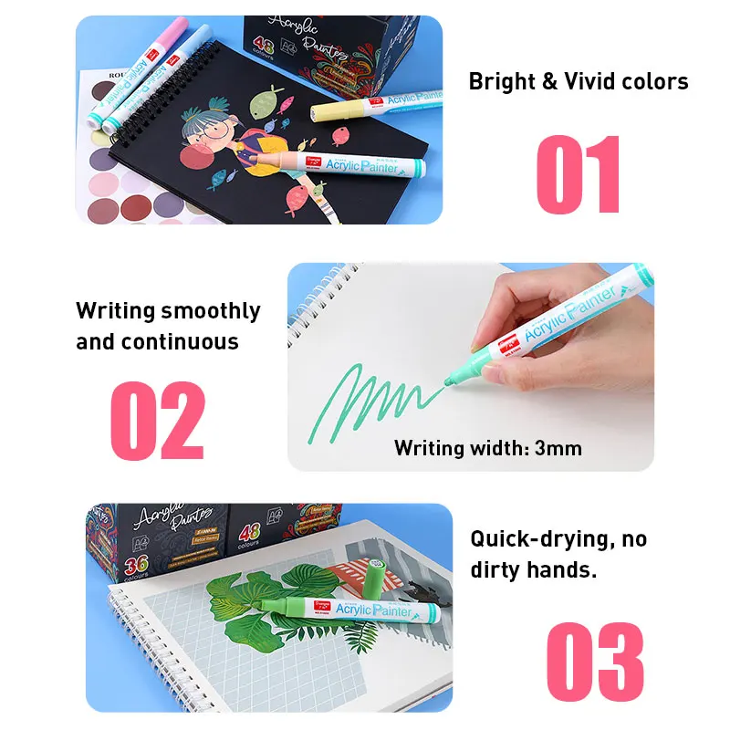 Art Markers MultiColor Liquid Water-based DIY Painting Acrylic Paint Marker Pen Set for Rock Wooden Ceramic Fabric