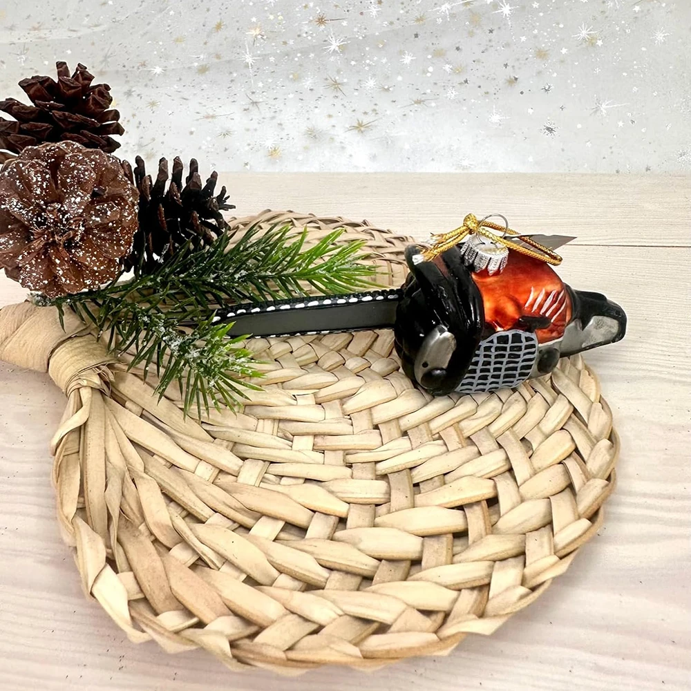 Holiday Hand Blown Glass Tool Hanging Decor chainsaw shape Christmas Tree Gift Ornaments Eco-friendly