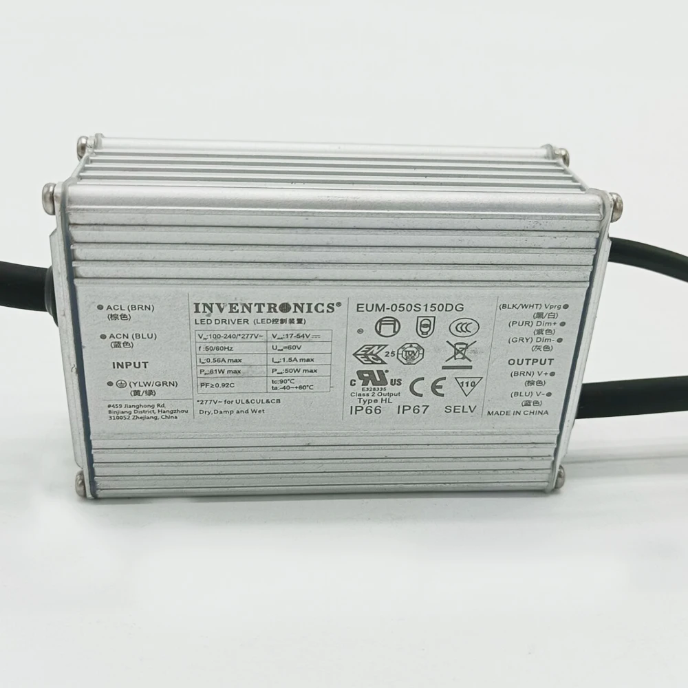 Inventronics LED Driver EUM-050S150DG 50W 1000mA 1200mA 1500A IP67 Constant Current Dimmable LED Driver with 5years warranty