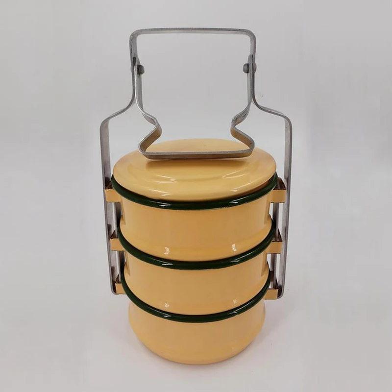 CHL 14cm 16cm 18cm 20cm 2layer 3layer 4layer Custom enameled pumpkin tiffin food carrier lunch box with stainless steel rim