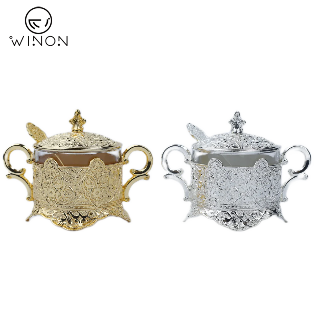 2022 Arabic Turkey Decorative Kitchen Canister  Floret Round Sugar Cup With Spoon