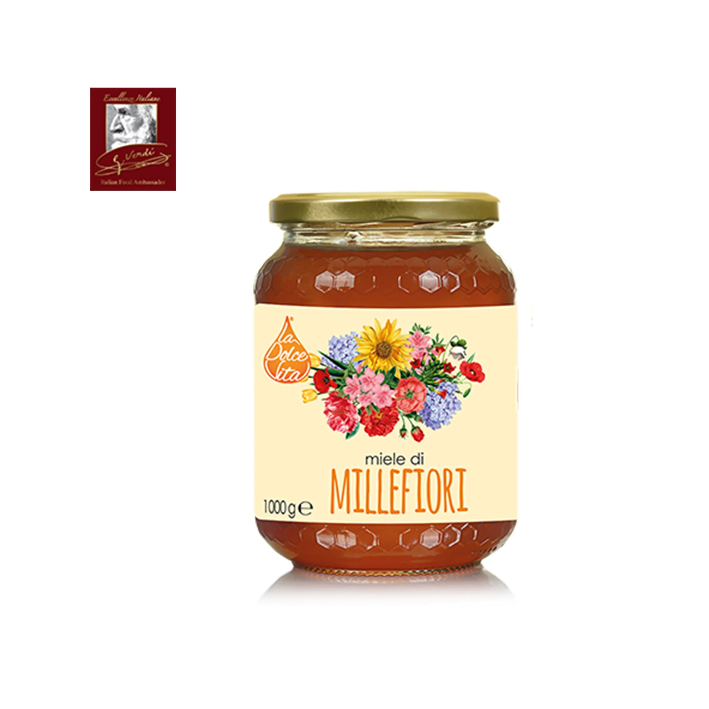 Natural Wildflower Honey 1Kg jar for retail La Dolce Vita MADE IN ITALY Premium Quality GVERDI Selection Honey