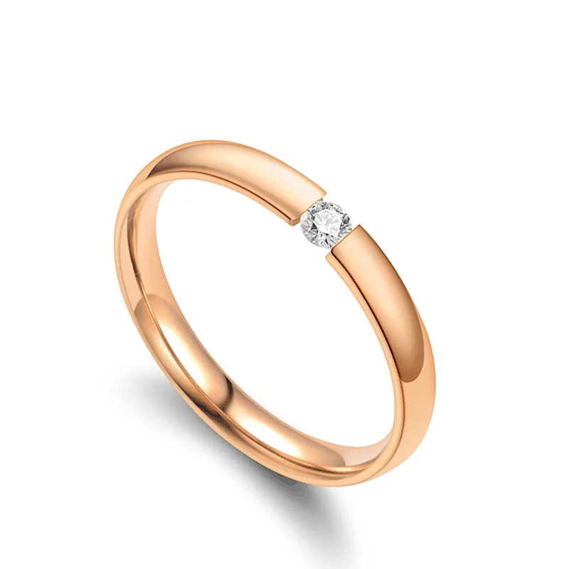 Classical Simple Plain Stainless Steel Stackable Cubic Zircon Wedding Band Ring