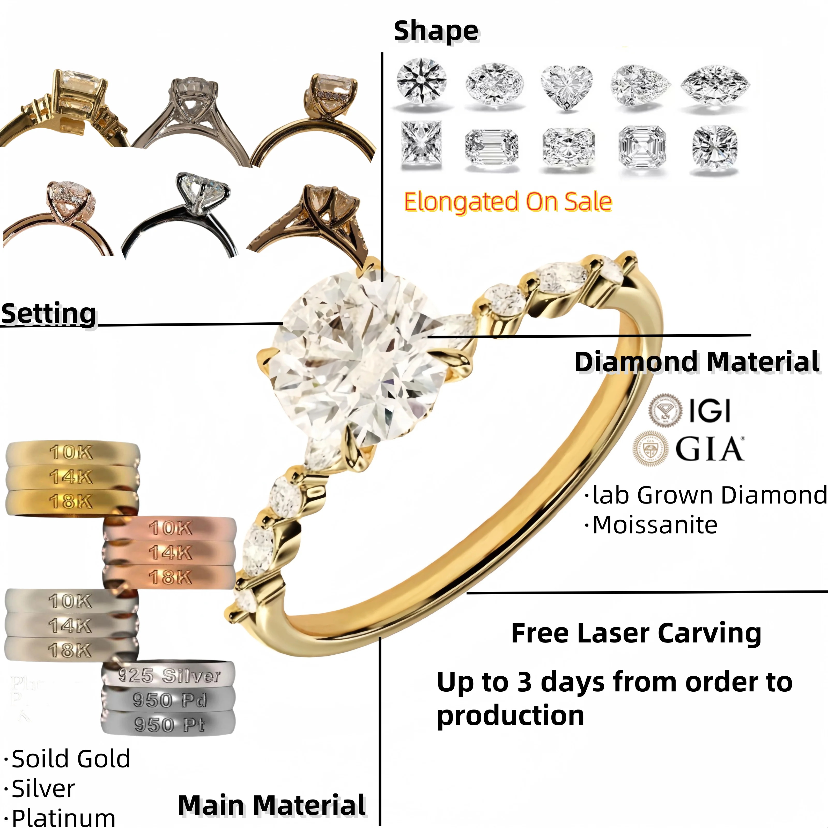 Custom Gia Igi Certified Cvd Lab Grown Created Diamond Solid Gold Oval Cut Engagement Ring 1 2 3 Ct Carat  2ct Jewelry For Women