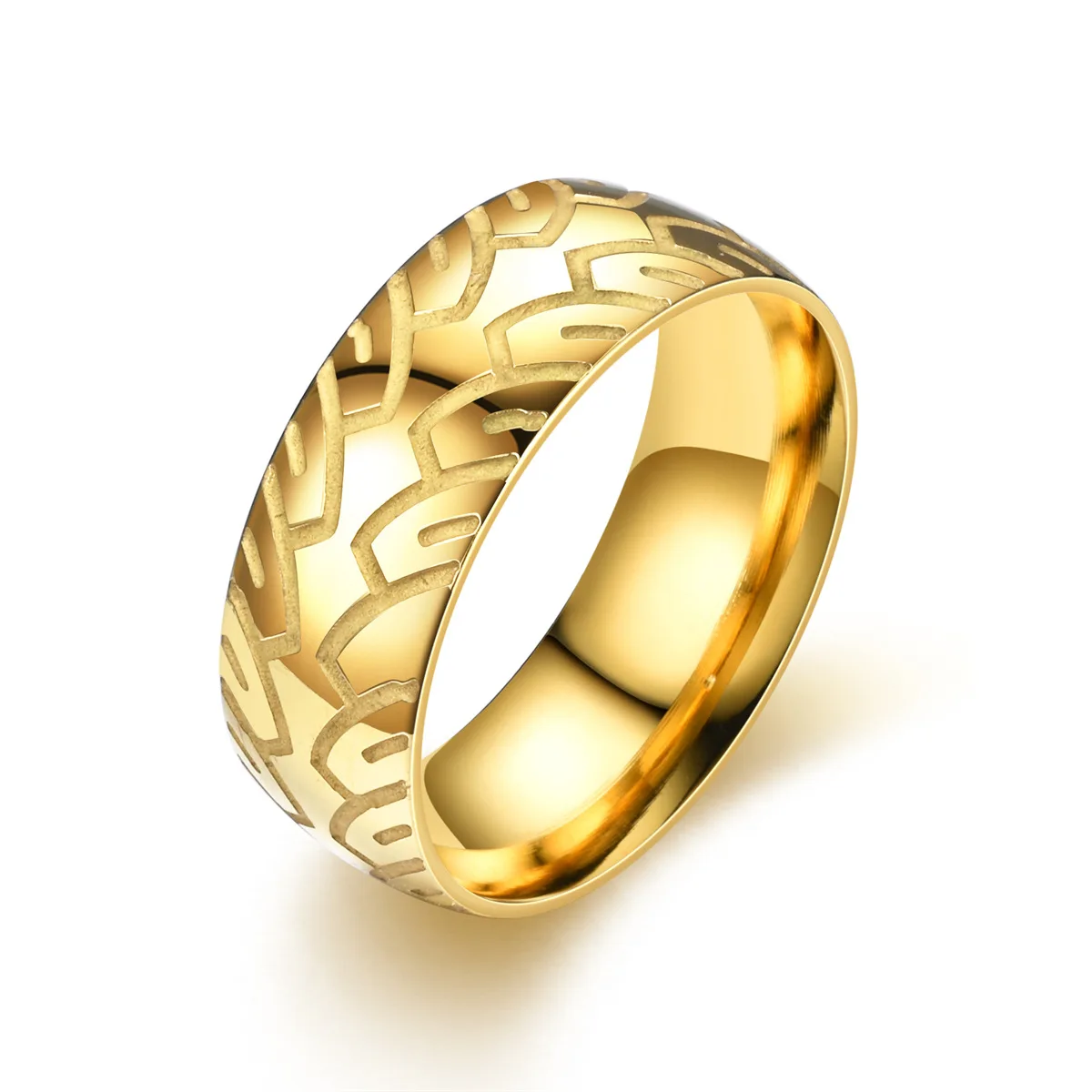 Custom Factory Steel 8mm Corrosion Engraved Tire Pattern Vintage Ring Stainless Steel Engraved Split Ring