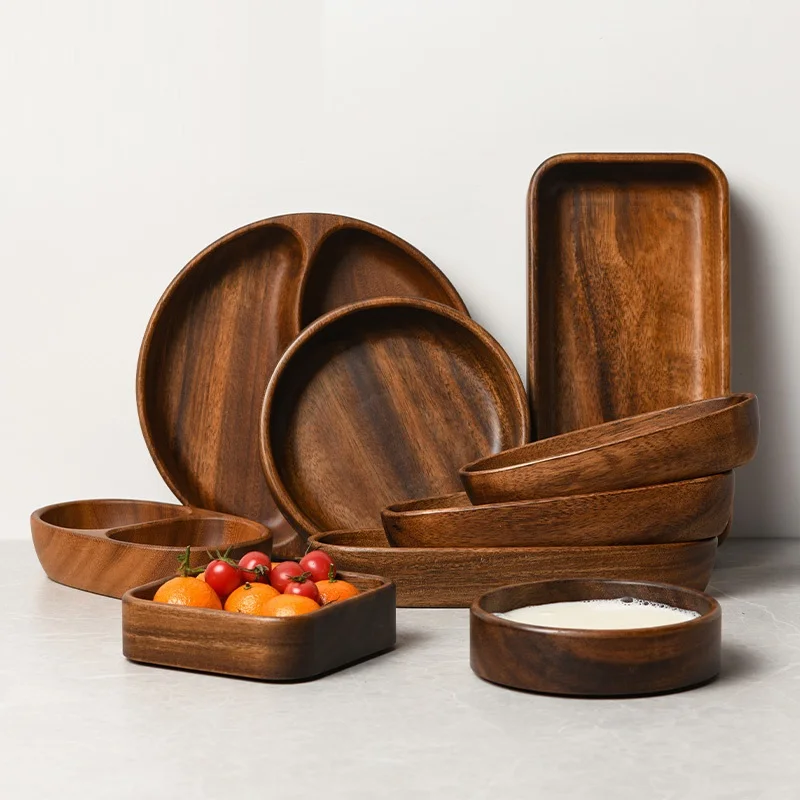 Wooden Serving Trays For Party Restaurant Acacia Solid Wood Household Fruit Tableware Plate One Stacking Tray