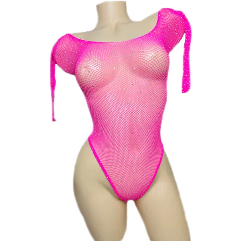 Vadulyer Wholesale Popular Rhinestone Fishnet One Piece Stretch Stripper Bodysuits