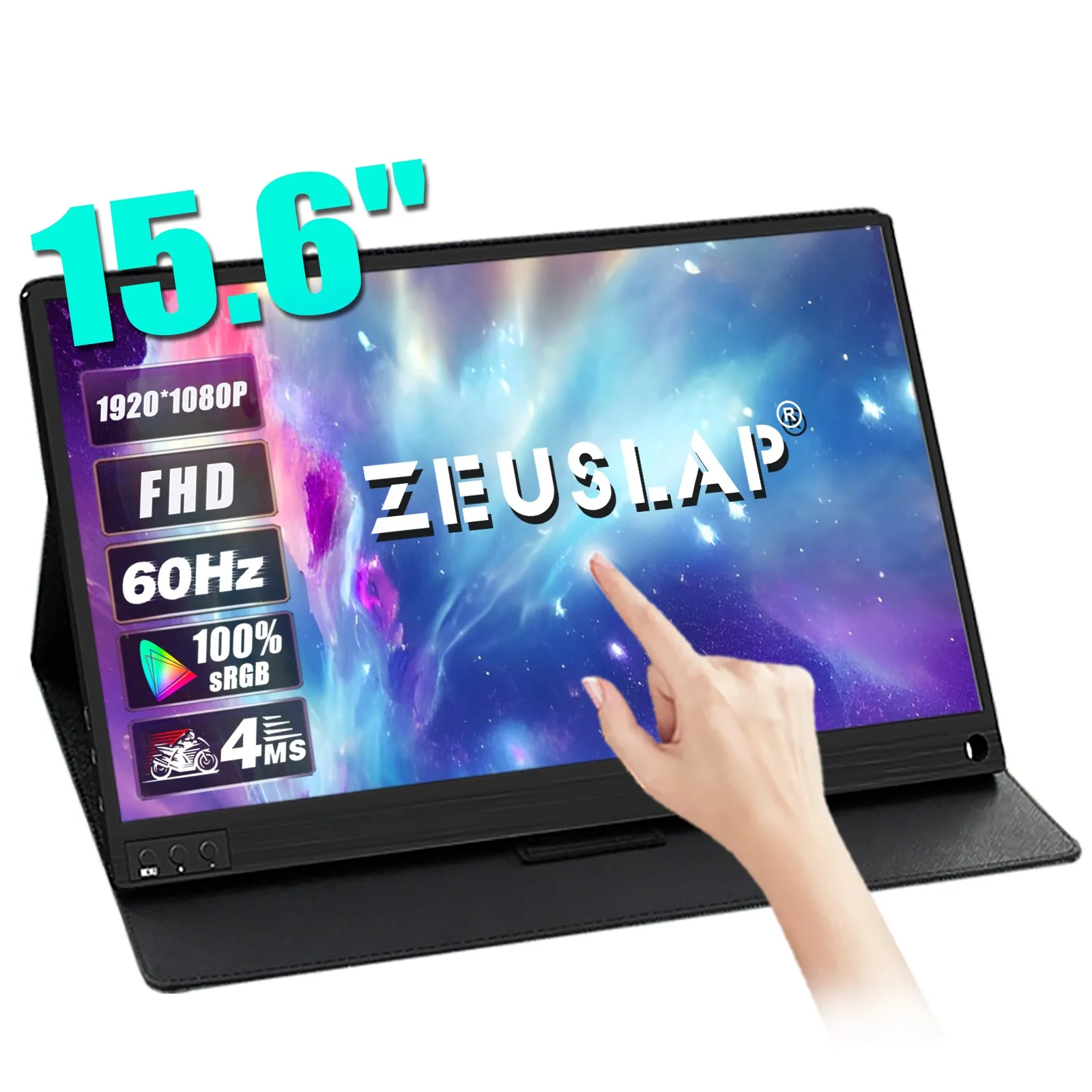 Игровой монитор с сенсорным экраном 15,6 дюйма, портативный монитор ZEUSLAP FHD 1080P IPS, монитор для ПК с портами типа C для переключателя телефона, ноутбука
