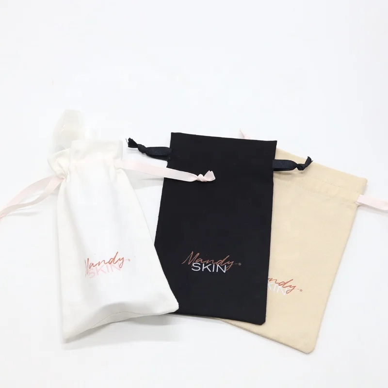 Custom Logo Printed Cotton Linen Gift Cosmetic Pouch Small Grey Drawstring Cotton Linen Perfume Bottle Dust Bag