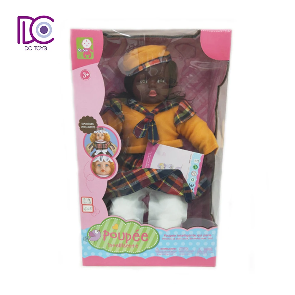 Factory direct sale cute African 24 inch African plush reborn intelligent black baby dolls French language suitable for children