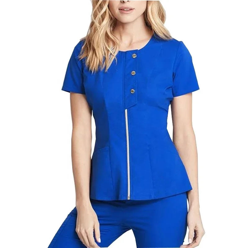 OEM Hospital Nursing Uniform Unisex Srubs Short Sleeves Black Color Top and Pants Scrub Suit Uniforms