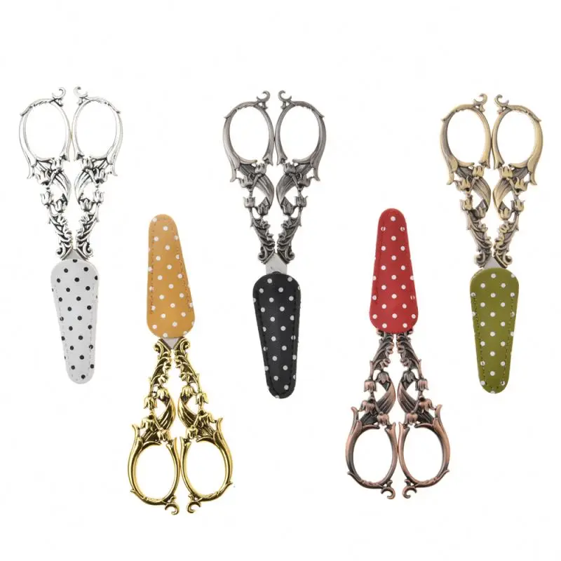 14.5*5.5CM Bell Flower Design Vintage Embroidery Tailor Scissors Decorative Craft Scissors With Leather Case