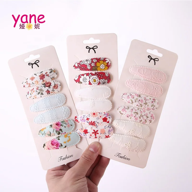 Newest sweet hair clips set for girls with cotton  art embroidery and floral printing Snap Clip set for kids