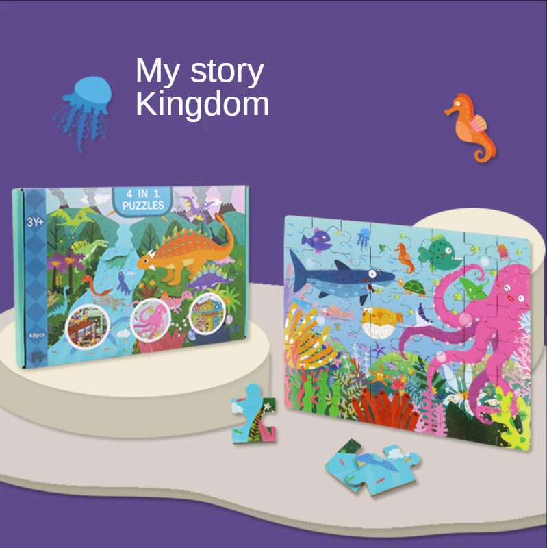 Детская продвинутого головоломки четырех-в-одном движения животные four Seasons головоломка 2-4years старые