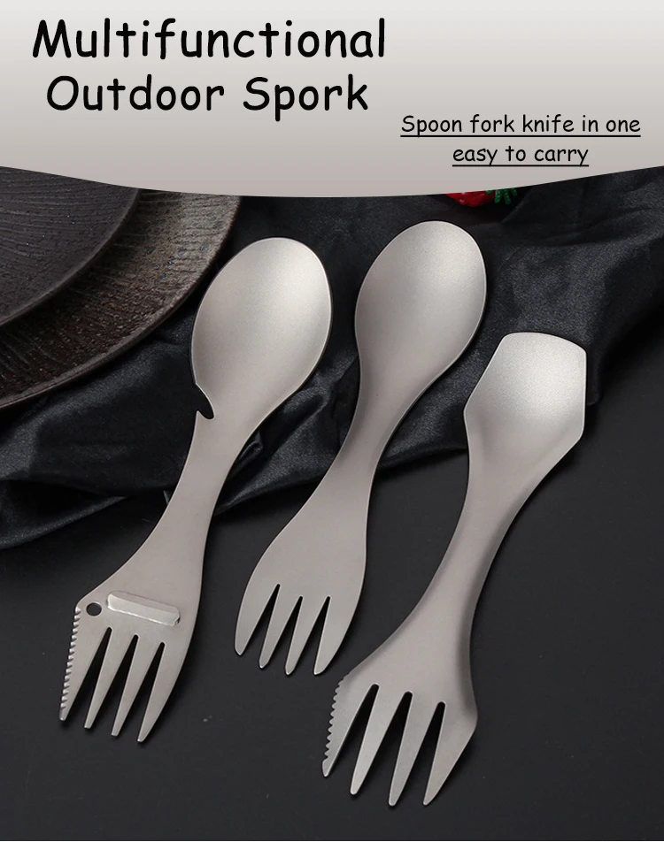 Pure Titanium Light Weight Multifunctional Outdoor Camping Spoon Fork Travel Cutlery Custom Logo Spork