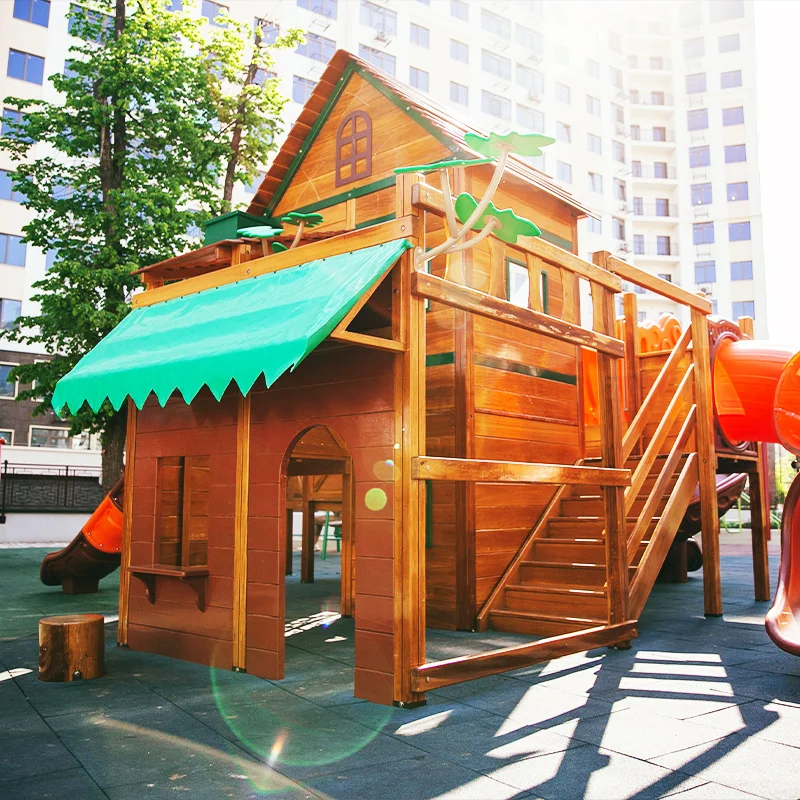 Customizable wooden theme park outdoor children playground combination slide amusement equipment manufacturer