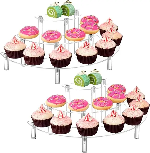 2-Pack Clear Acrylic 3-Tier Cupcake Stand Semicircle round Display Rack for Pop Figures Dessert Table Showcase Set
