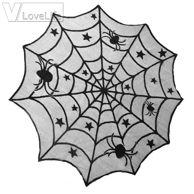 
 Vlovelife 40 дюймов Круглая скатерть черный паутина покрытие стола для хэллоуина украшения стола фигурки жениха и невесты; Хэллоуин скатерть  