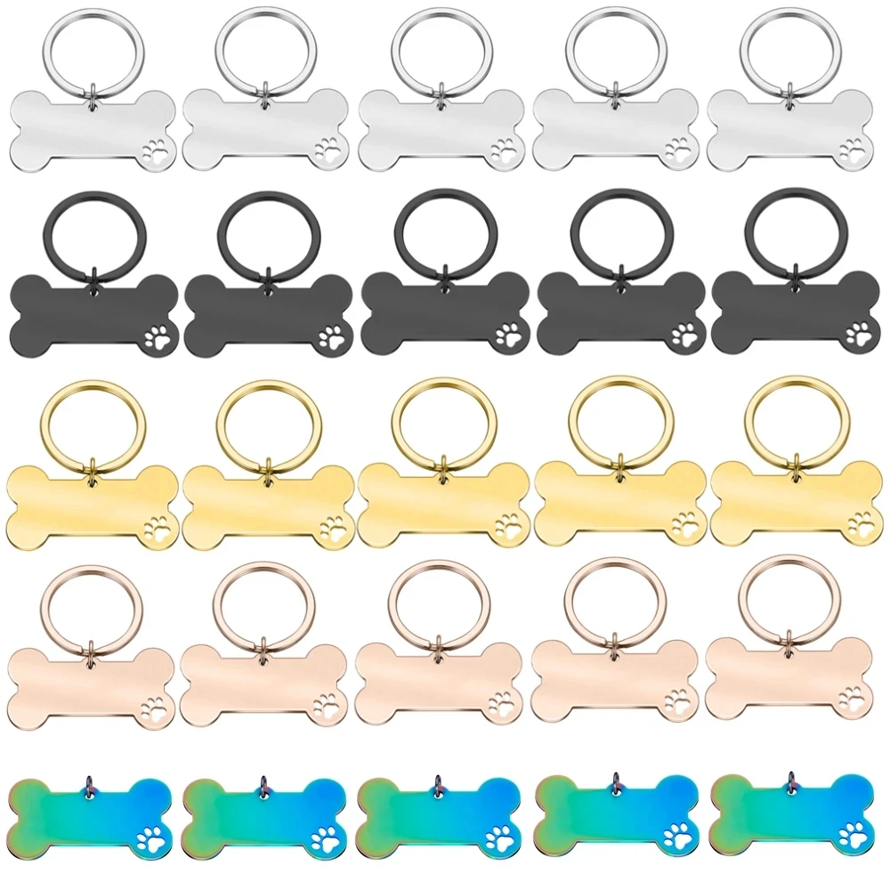 Wholesale Custom Pet ID Name Engraved dog Tag Stainless Steel Dog Bone Paw Keychain Metal Cat Puppy Dog Pet Accessories pendant