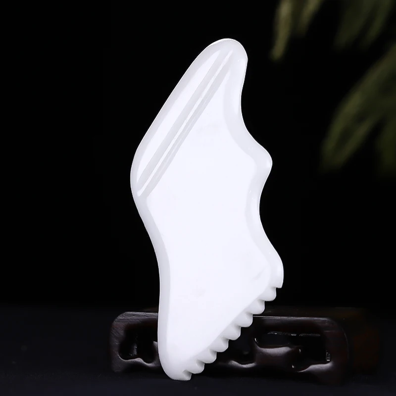 White Jade Gua Sha Best Price Massage Stone Whitening Natural Jade Guasha Comb Grooves Edge Scraping Massage Tool gua sha
