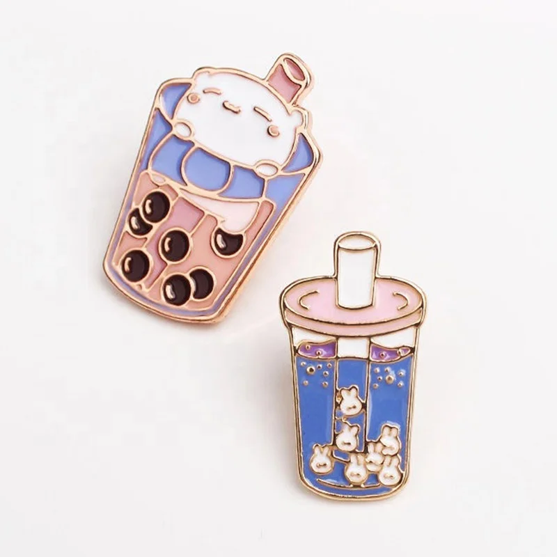 Metal Wholesale Custom Cute Milk tea Brooches High Quality Badge Cartoon Enamel Pin