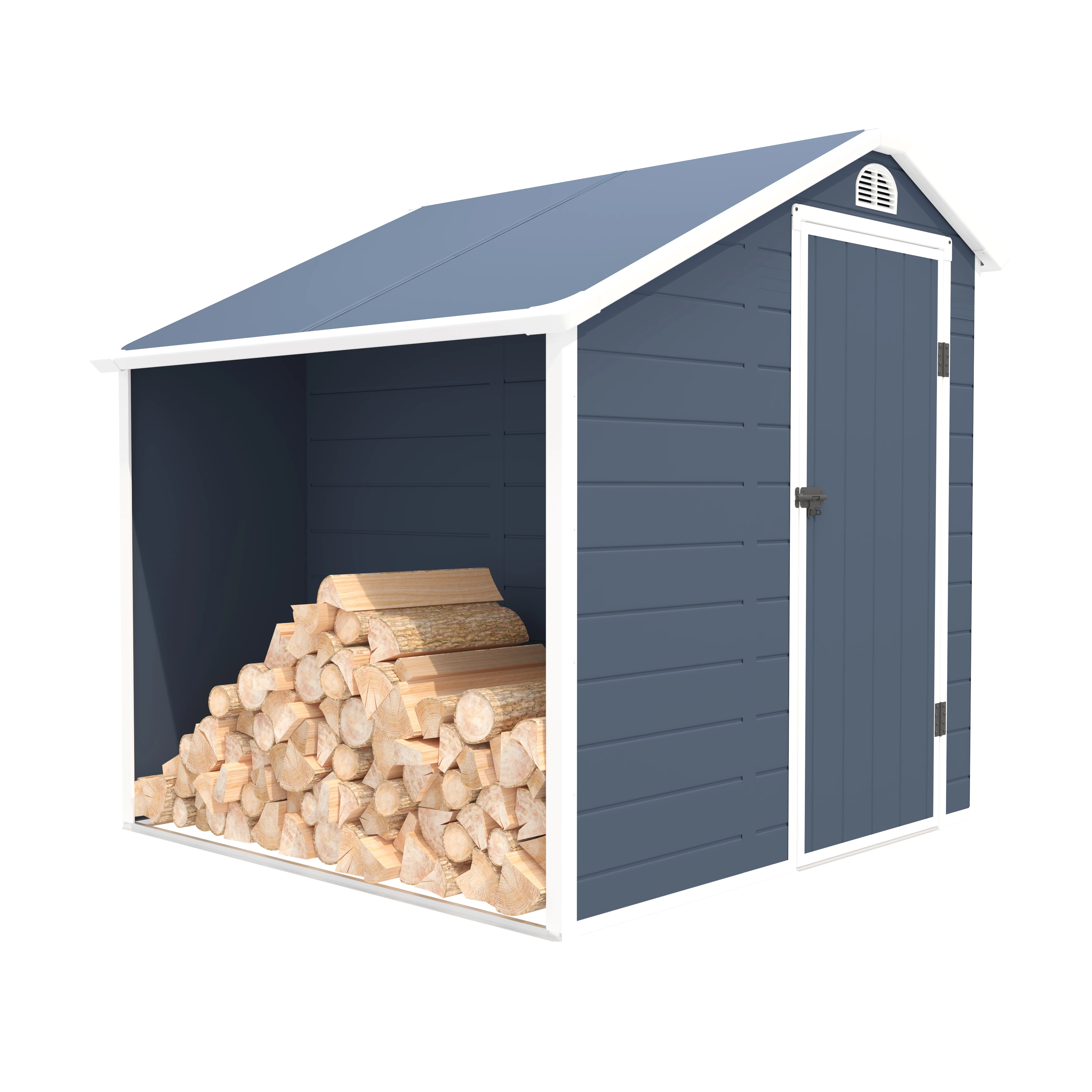 2 in 1 design plastic shed with extra room for wood storage outdoor storage