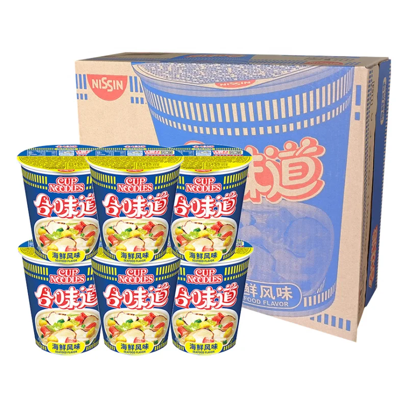 Popular 76g Fast Seafood Flavor Cup Ramen Exotic Fried Instant Noodles in Box Packaging