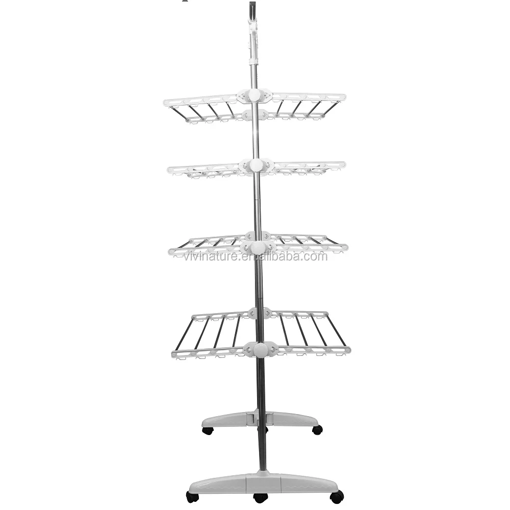Height Adjustable Multi Layers Laundry Cloth Drying Rack with 6 Wheels