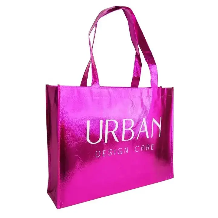 Hot sale gift pink Gold Silver sturdy laser holographic non woven clothing store shopping tote bag