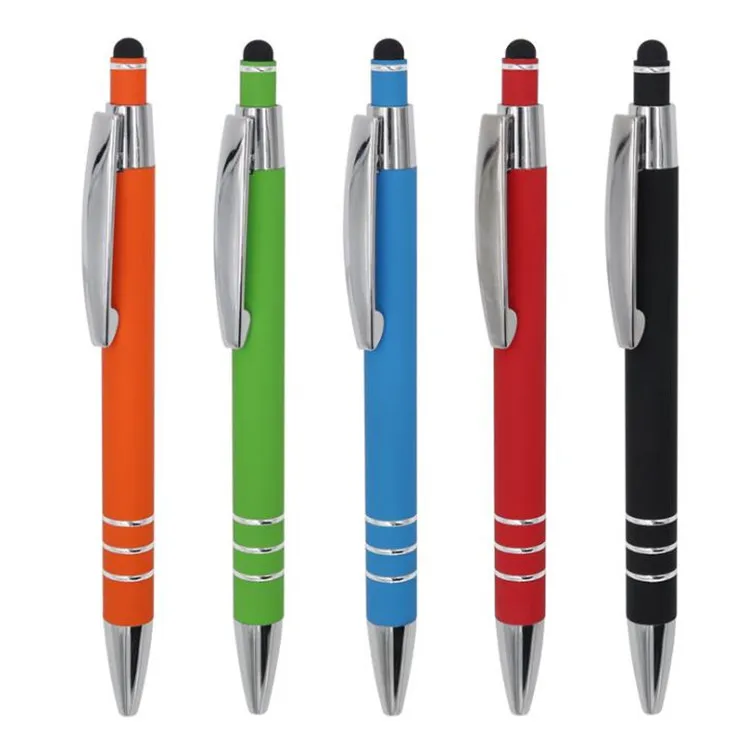 support custom laser engraved logo soft rubber painting stylus metal ballpoint pen-customized metal pen with soft stylus touch