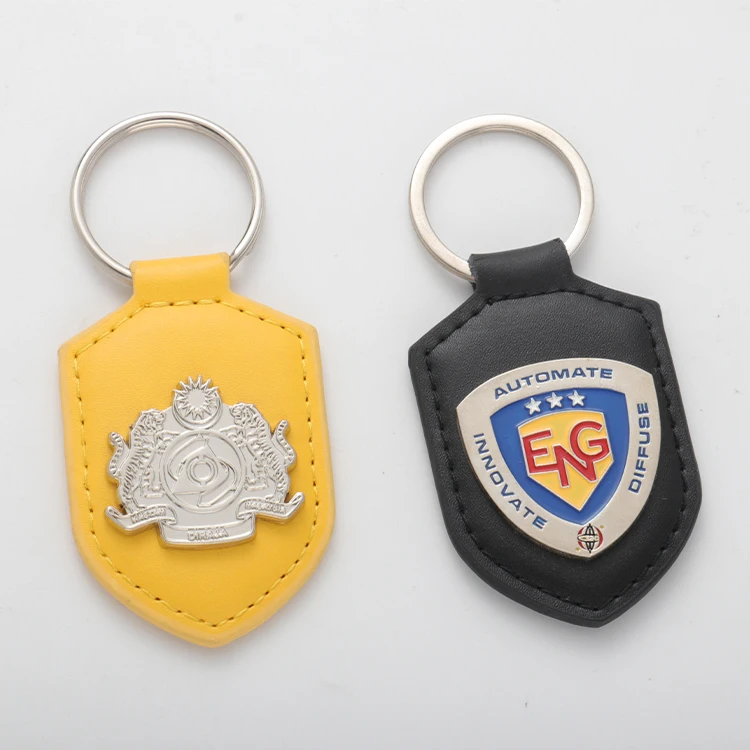 Custom Design Leather Keyring Pu Leather Keychain with 3D Badge Zinc Alloy Leather Key Holder Light Keychain ACE Custom Size