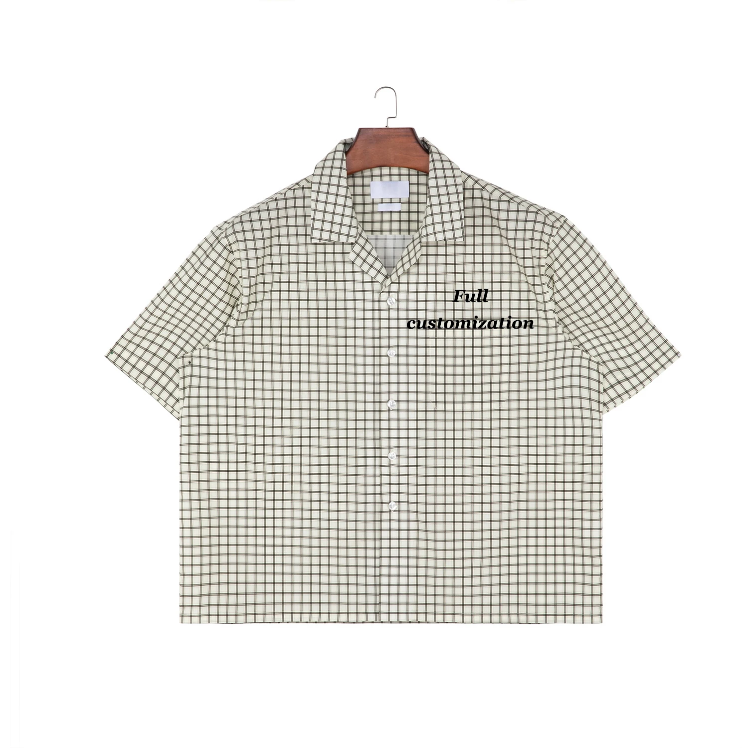 На заказ Высококачественная фланелевая рубашка оверсайз винтажная клетчатая с пуговицами однотонный узор Повседневный стиль для отдыха короткими рукавами