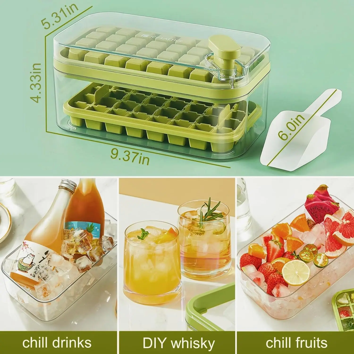 Ice Cube Mold for Chilling Cocktail Whisky Coffee Easy Release Tray With Lid and Bin Trays Freezer