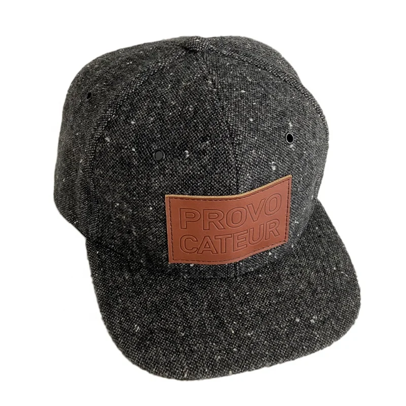 Wool And Suede Brim 6 Panel Snapback Hat And Cap Custom Street Style Unisex Printed Hiphop Canvas Snapback Hat