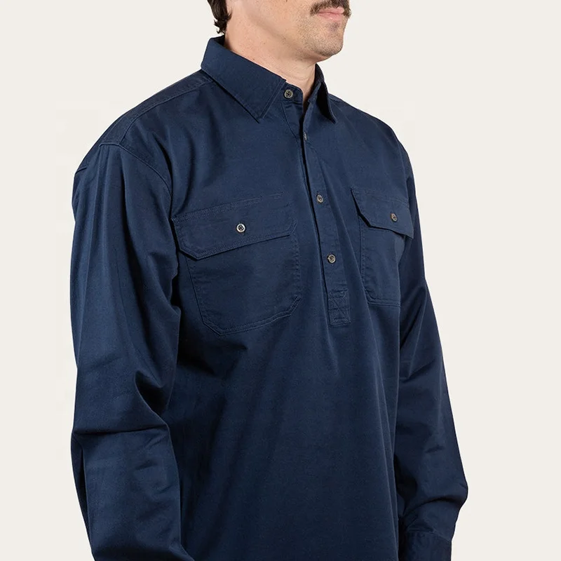 Solid color workwear long sleeve custom logo heavy duty 100% cotton farmer work shirt mens country shirt.jpg